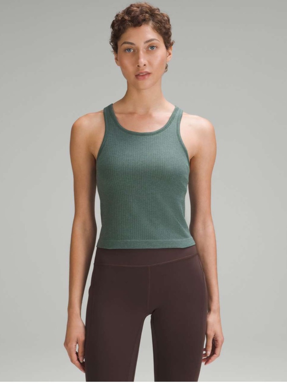 (8) Lululemon Ebb to Street Cropped Racerback Tank Top Dark Forest Green Medium